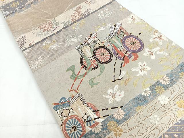 平和屋着物◎六通柄袋帯 唐織 御所車花文 金銀糸 正絹 逸品 CABC1833nb