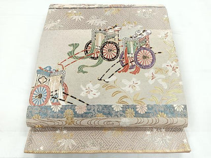 平和屋着物◎六通柄袋帯 唐織 御所車花文 金銀糸 正絹 逸品 CABC1833nb
