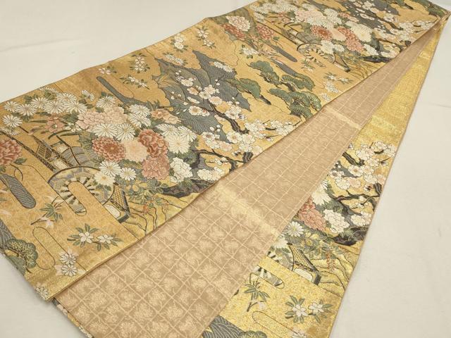 平和屋着物▼六通柄袋帯　松竹梅　花車文　金糸　正絹　逸品　AABE9864wj