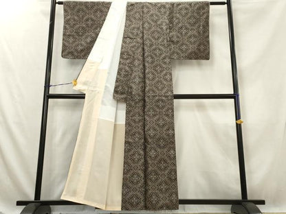 平和屋着物■上質な紬　花菱文　正絹　逸品　AABE9390tn