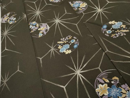 平和屋着物●上質な小紋 麻の葉花丸文 正絹 逸品 AABF4268cs