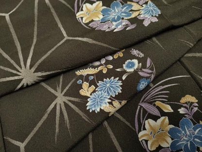 平和屋着物●上質な小紋 麻の葉花丸文 正絹 逸品 AABF4268cs