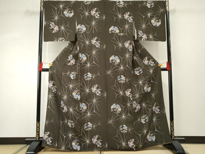平和屋着物●上質な小紋 麻の葉花丸文 正絹 逸品 AABF4268cs