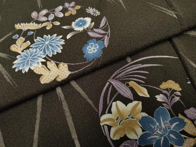 平和屋着物●上質な小紋 麻の葉花丸文 正絹 逸品 AABF4268cs