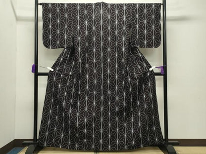 平和屋着物●久留米絣 単衣 麻の葉文様 綿 逸品 CABB0324gh