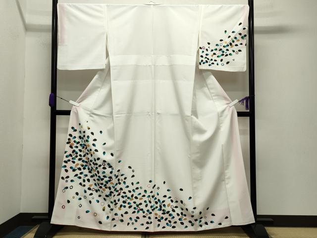 平和屋着物●訪問着 舞桜文 金彩 スパンコール 胴抜き仕立て 洗える着物 CABB0337gh