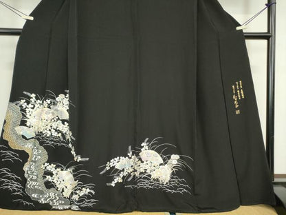 平和屋着物●金彩友禅 卓越技能者・名工・和田光正 黒留袖 地紙花文 金銀彩 京都きもの友禅扱い 正絹 逸品 DABA4568az