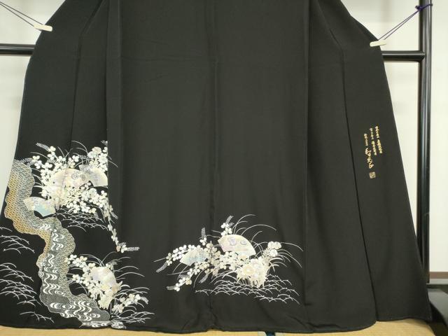 平和屋着物●金彩友禅 卓越技能者・名工・和田光正 黒留袖 地紙花文 金銀彩 京都きもの友禅扱い 正絹 逸品 DABA4568az