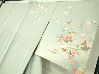 平和屋着物●訪問着 友禅 流水枝花文 暈し染め 正絹 逸品 DABA4563az