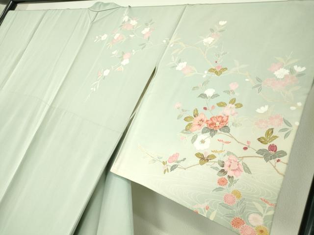 平和屋着物●訪問着 友禅 流水枝花文 暈し染め 正絹 逸品 DABA4563az