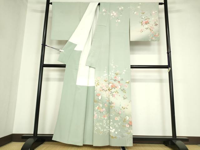 平和屋着物●訪問着 友禅 流水枝花文 暈し染め 正絹 逸品 DABA4563az