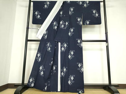 平和屋着物●久留米絣 単衣 綿 流水花文 逸品 DABA4571az