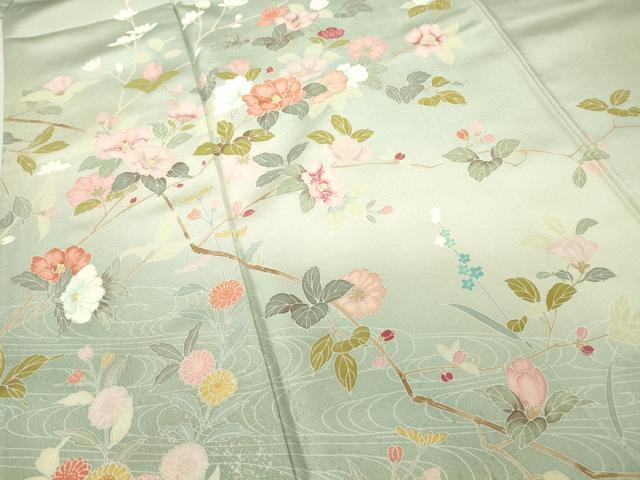 平和屋着物●訪問着 友禅 流水枝花文 暈し染め 正絹 逸品 DABA4563az