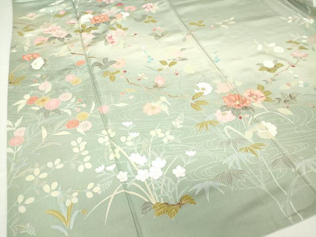 平和屋着物●訪問着 友禅 流水枝花文 暈し染め 正絹 逸品 DABA4563az