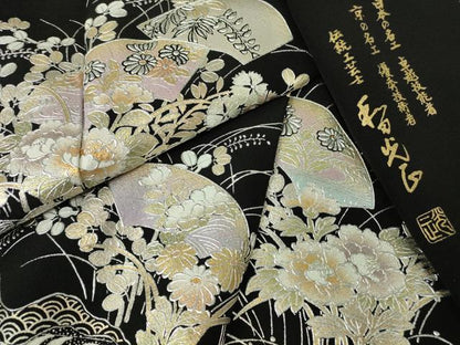 平和屋着物●金彩友禅 卓越技能者・名工・和田光正 黒留袖 地紙花文 金銀彩 京都きもの友禅扱い 正絹 逸品 DABA4568az