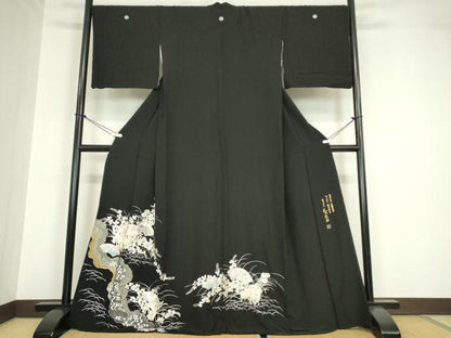 平和屋着物●金彩友禅 卓越技能者・名工・和田光正 黒留袖 地紙花文 金銀彩 京都きもの友禅扱い 正絹 逸品 DABA4568az