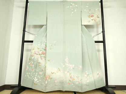 平和屋着物●訪問着 友禅 流水枝花文 暈し染め 正絹 逸品 DABA4563az