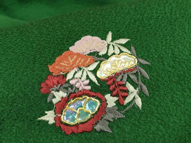 平和屋着物●豪華振袖 螺鈿 色無地 深緑色 正絹 逸品 DABA4582az