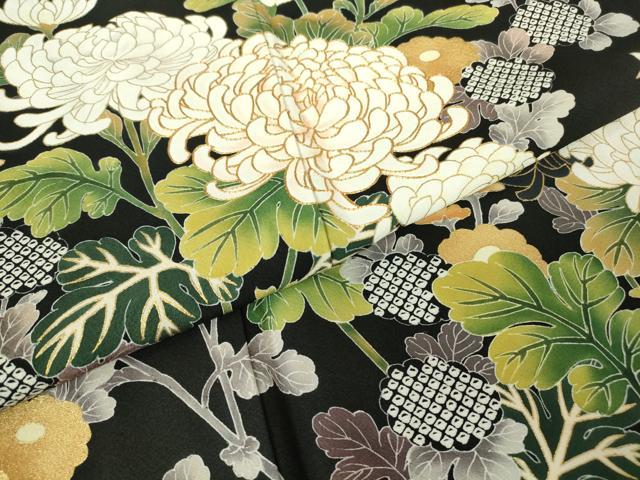 平和屋着物●豪華黒留袖　駒刺繍　菊尽くし　金彩　正絹　逸品　DABG0022az