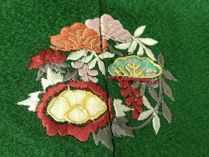 平和屋着物●豪華振袖 螺鈿 色無地 深緑色 正絹 逸品 DABA4582az