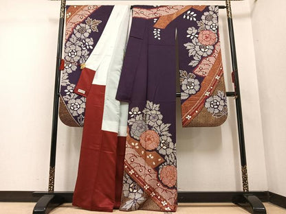平和屋着物●豪華振袖 駒刺繍 絞り 草花文 金彩 正絹 逸品 AABF4449ph