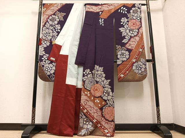 平和屋着物●豪華振袖 駒刺繍 絞り 草花文 金彩 正絹 逸品 AABF4449ph