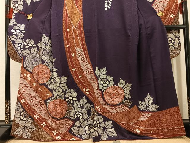 平和屋着物●豪華振袖 駒刺繍 絞り 草花文 金彩 正絹 逸品 AABF4449ph
