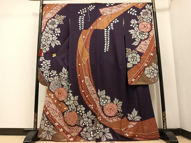 平和屋着物●豪華振袖 駒刺繍 絞り 草花文 金彩 正絹 逸品 AABF4449ph