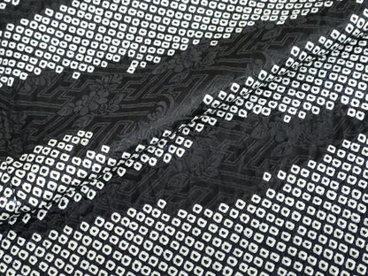 平和屋着物●訪問着 総絞り 草花霞文 黒地 正絹 逸品 DABB0522ud