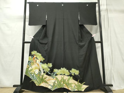 平和屋着物■豪華黒留袖 刺繍 尾長鳥枝葉文 暈し染め 金彩 正絹 逸品 CABB1959ou