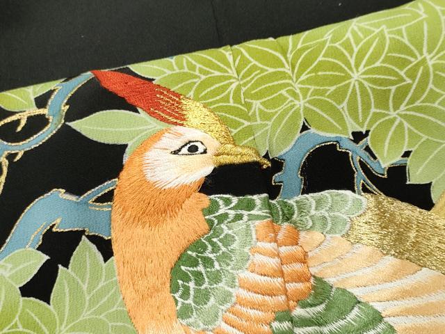 平和屋着物■豪華黒留袖 刺繍 尾長鳥枝葉文 暈し染め 金彩 正絹 逸品 CABB1959ou