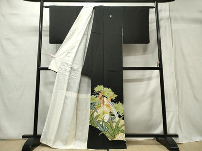 平和屋着物■豪華黒留袖 刺繍 尾長鳥枝葉文 暈し染め 金彩 正絹 逸品 CABB1959ou