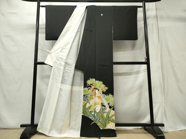 平和屋着物■豪華黒留袖 刺繍 尾長鳥枝葉文 暈し染め 金彩 正絹 逸品 CABB1959ou