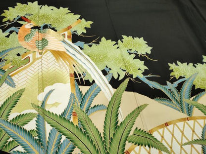 平和屋着物■豪華黒留袖 刺繍 尾長鳥枝葉文 暈し染め 金彩 正絹 逸品 CABB1959ou