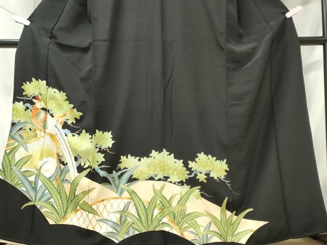 平和屋着物■豪華黒留袖 刺繍 尾長鳥枝葉文 暈し染め 金彩 正絹 逸品 CABB1959ou