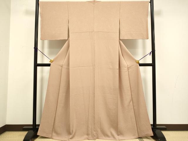 平和屋着物●上質な色無地 霞地紋 濃い赤香色 正絹 逸品 DABA8966du