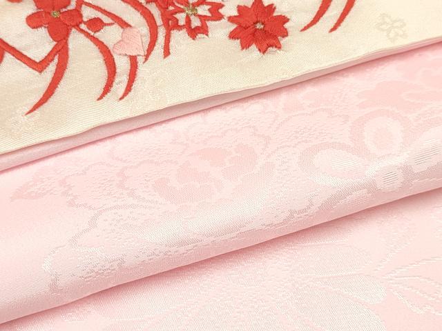 平和屋着物[]七五三　女の子　７歳　祝着　四つ身　襦袢セット　刺繍　尾長鳥花文　暈し染め　金銀彩　ラインストーン　逸品　DABA3812ma