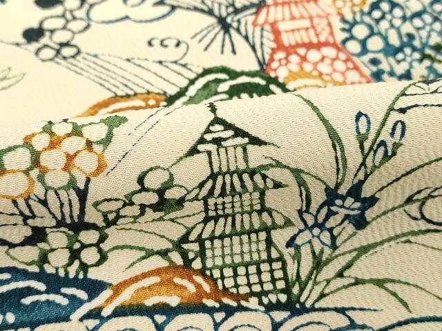 平和屋着物■上質な小紋 型染め 風景文 正絹 逸品 DABB8802cd