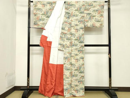平和屋着物■上質な小紋 型染め 風景文 正絹 逸品 DABB8802cd