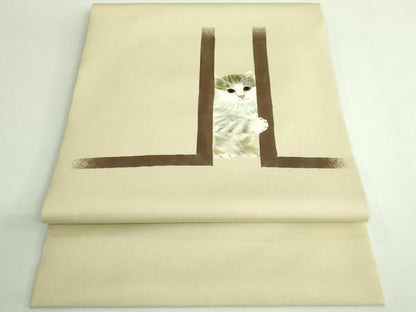 平和屋着物●極上　塩瀬　つけ帯　作家物　手描き　子猫　逸品　DZAB4259kh6