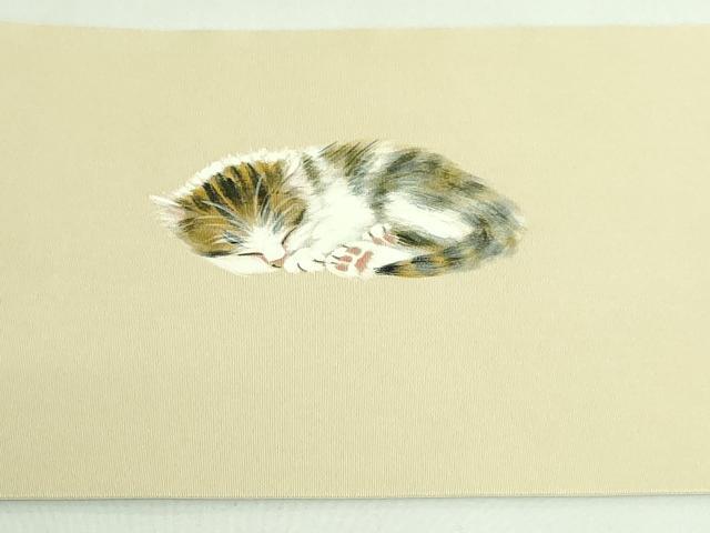 平和屋着物●極上　塩瀬　つけ帯　作家物　手描き　子猫　逸品　DZAB4259kh6