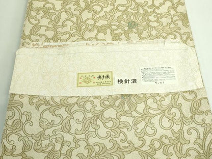 平和屋本店●極上　本場筑前博多織　全通柄袋帯　日本の至宝　金銀鍍透彫華籠　金糸　博多金ラベル　証紙付き　逸品　DZAB4284kh6