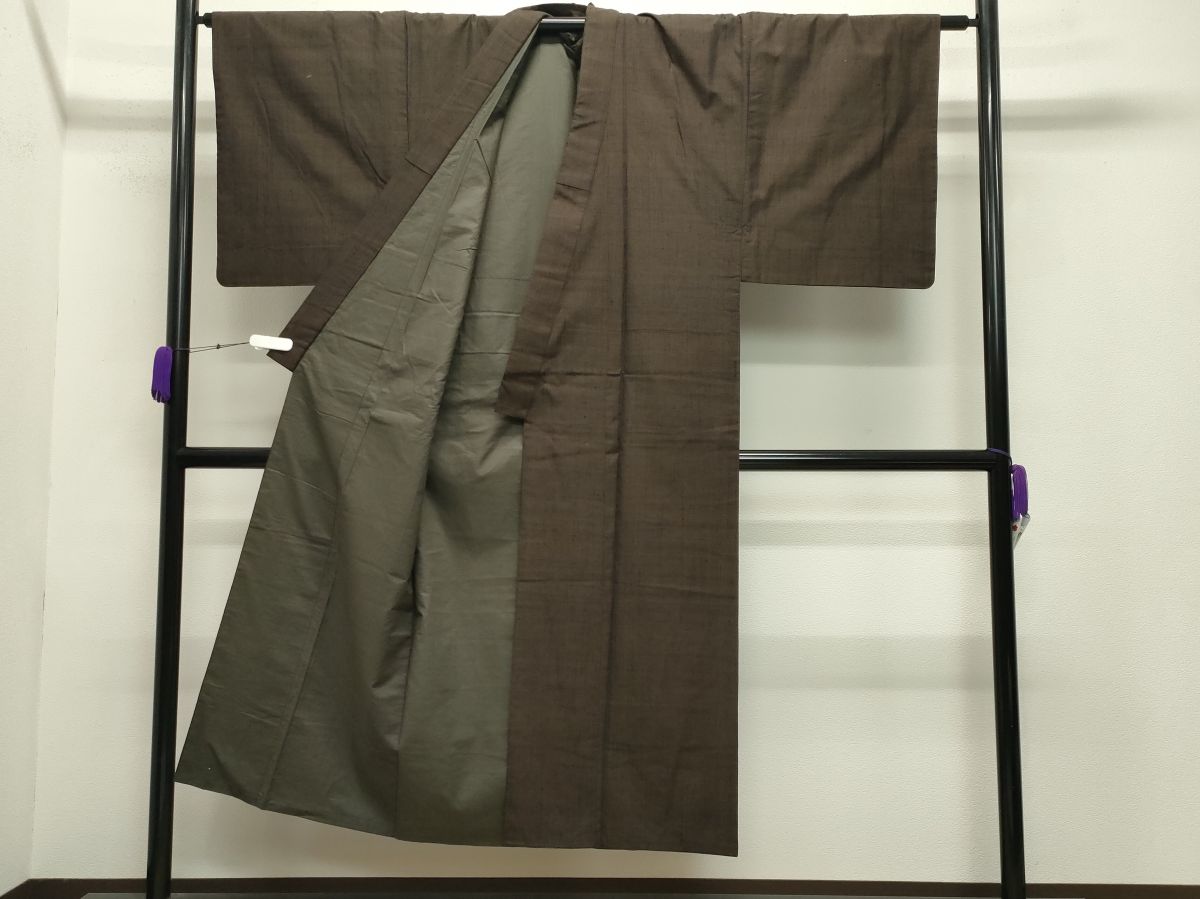 平和屋着物●男性 紬 アンサンブル 霞文 赤黒色 正絹 逸品 CABB0371gh