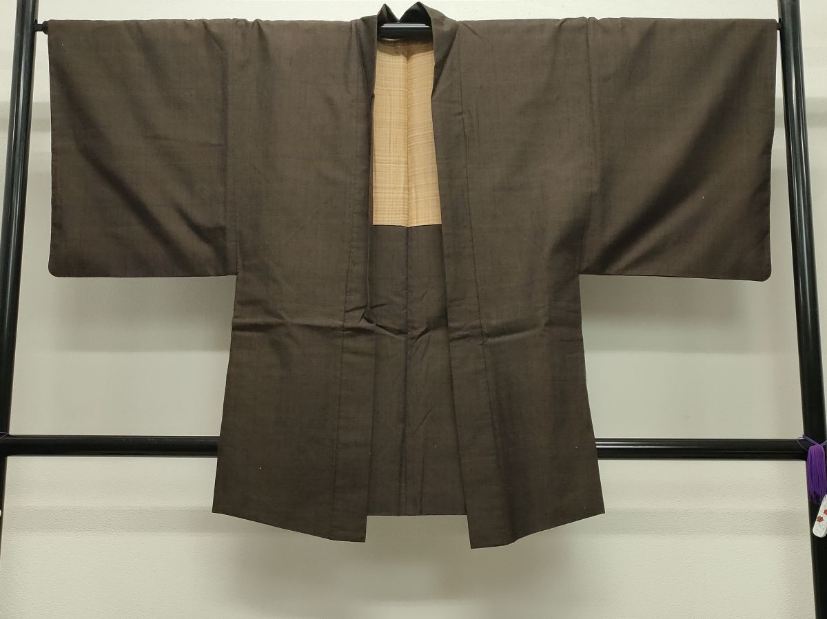 平和屋着物●男性 紬 アンサンブル 霞文 赤黒色 正絹 逸品 CABB0371gh