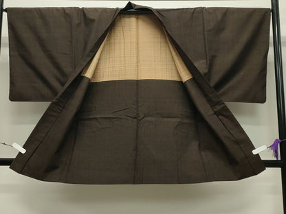 平和屋着物●男性 紬 アンサンブル 霞文 赤黒色 正絹 逸品 CABB0371gh