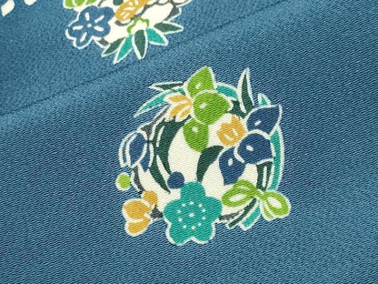 平和屋着物●江戸紅型　五味桂子　訪問着　型染め　舞花文　鬼しぼ縮緬　正絹　逸品　CABB0381gh