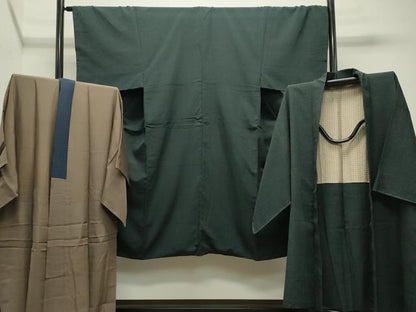 平和屋着物●男性 本塩沢 アンサンブル・長襦袢セット 蚊絣 正絹 逸品 CABC8012gh
