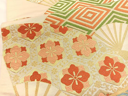 平和屋着物●西陣 川島織物謹製 六通柄袋帯 唐織 扇面有職花文 金銀糸 引箔 正絹 逸品 BAAW4369hv