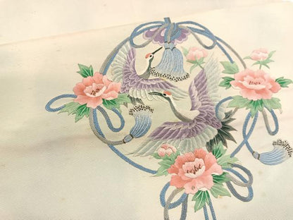 平和屋着物▼中国三大刺繍　相良刺繍　総刺繍　太鼓柄袋帯　飛鶴花文　銀糸　引箔　正絹　逸品　BAAW4386hv