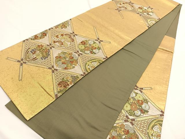 平和屋着物▼六通柄袋帯 唐織 渡来宝飾 格天井花の丸蒔絵 金銀糸 正絹 逸品 BAAW4382hv